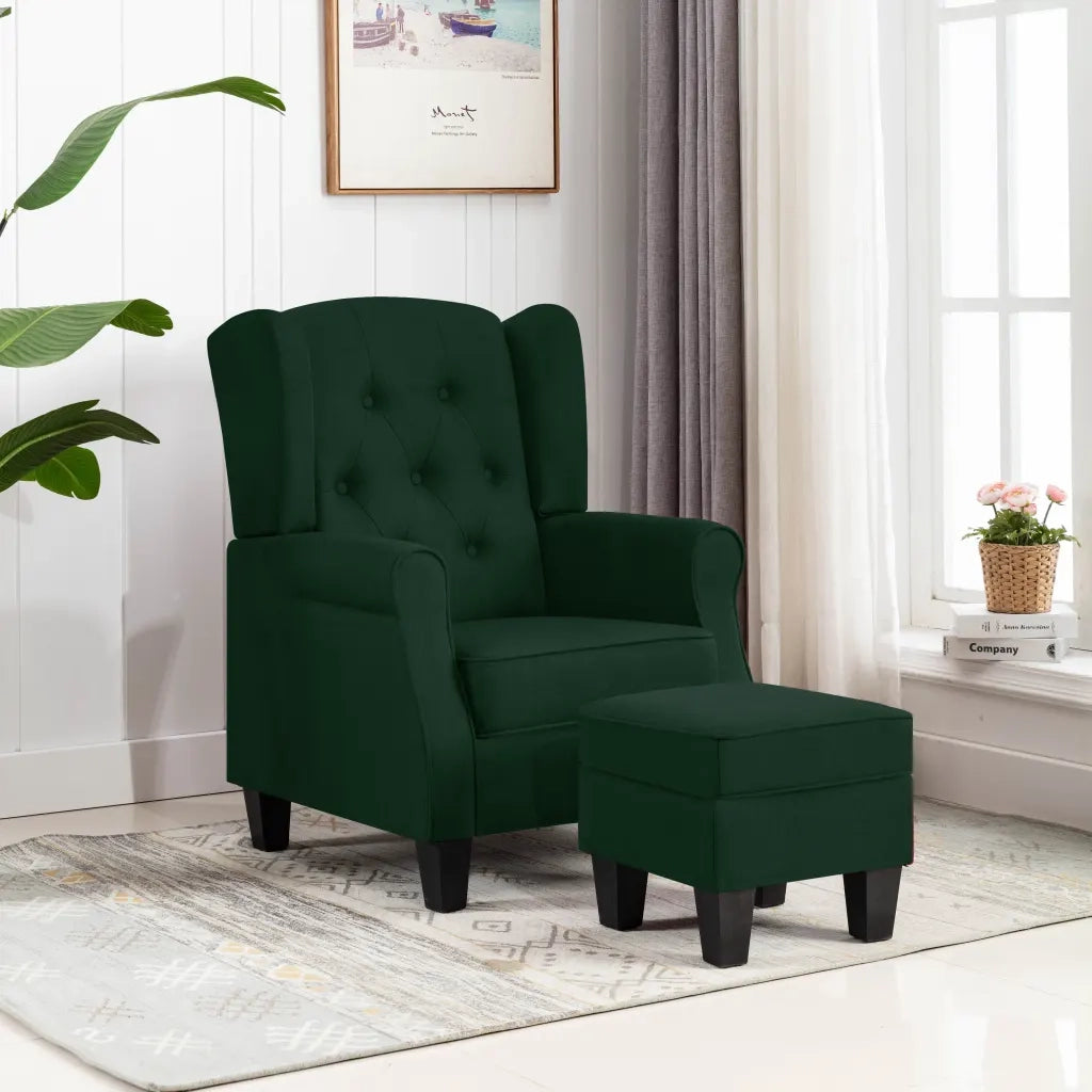 Poltrona | Sedia Relax con Poggiapiedi Verde Scuro in Tessuto