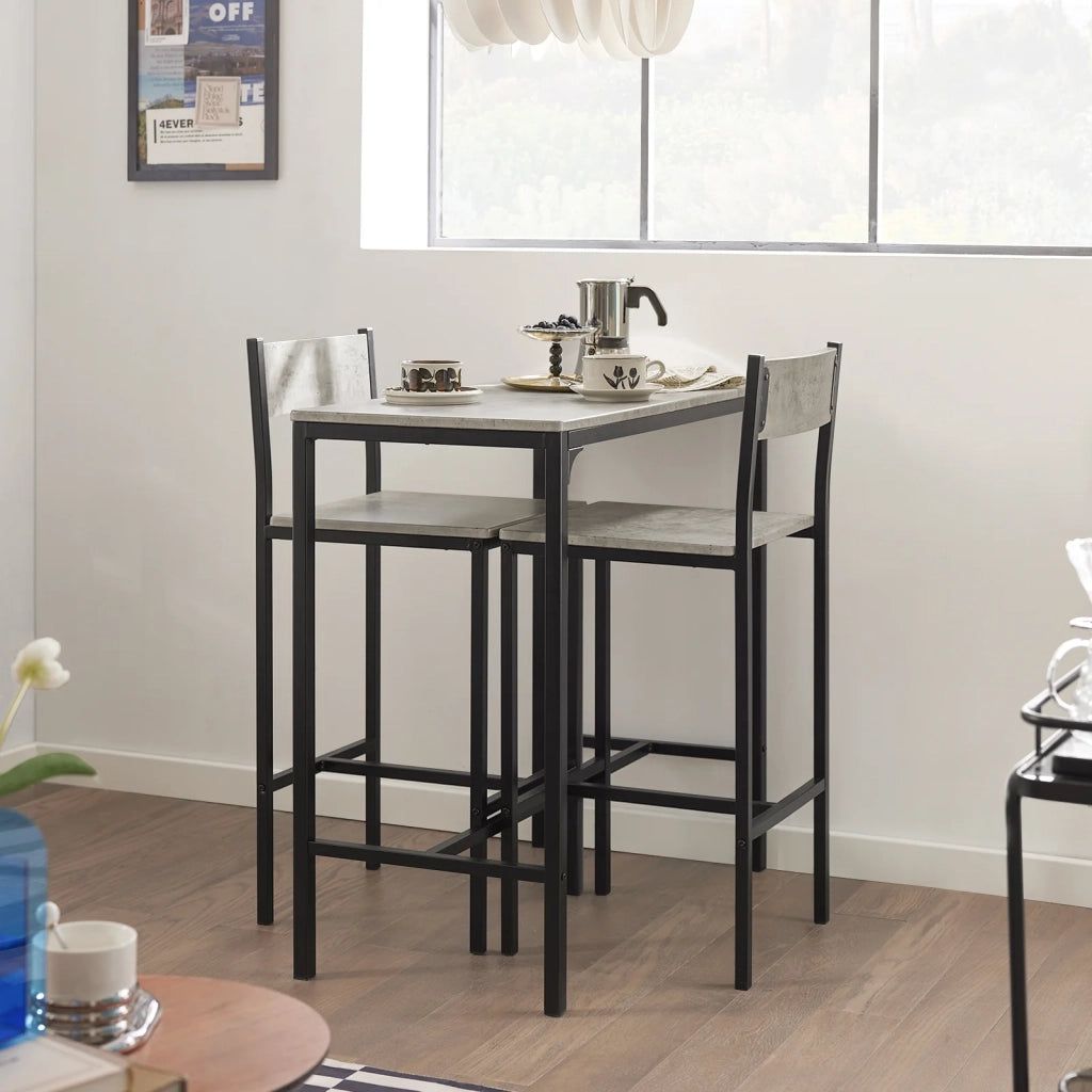 Set 3 Pezzi Tavolo con 2 sgabelli Alto Mobile Bar per casa Stile Vintage, Grigio, L89*P45*A86.5cm OGT03-HG