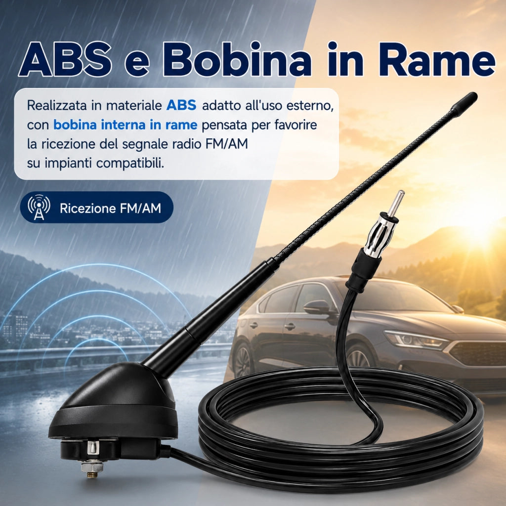 Antenna Autoradio FM/AM da Tetto Cavo 210 cm DIN Compatibile con Fiat, Lancia
