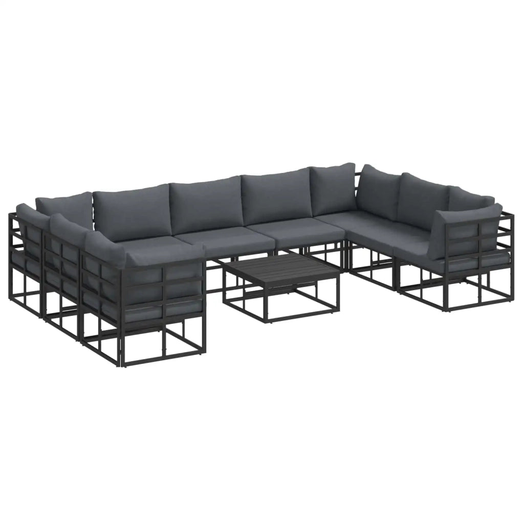 Set Divano da Giardino con cuscino 10 pcs Nero Alluminio 3378905