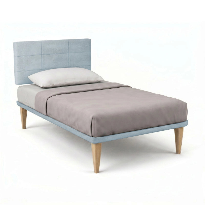 Letto imbottito Piazza e mezzo 120x200 cm Square - Con rete,Microfibra,Azzurro