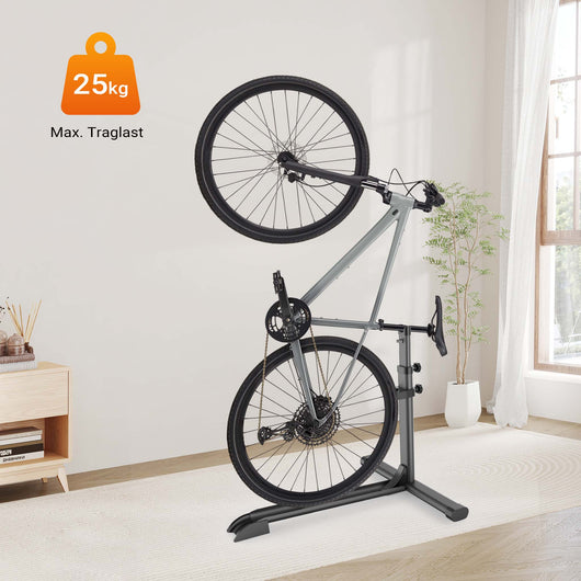 Portabici da terra universale 68,8 x 56 x 49,3-81,1 cm, porta bicicletta autoportante in acciaio, altezza regolabile