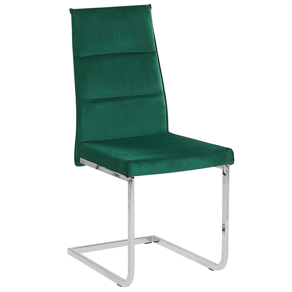 Set di 2 sedie da pranzo imbottite in velluto verde gambe a sbalzo argento senza braccioli design moderno