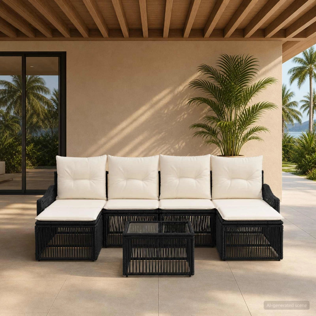 Set Divano da Giardino 7 pz Nero polyrattan 3436087