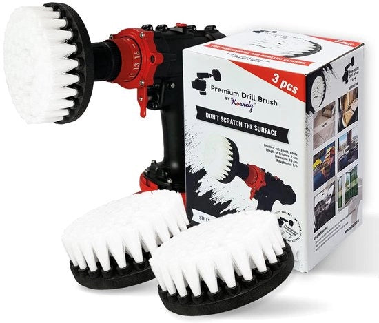 Set di pennelli per spazzolare, extra morbidi, bianchi, con 3 pezzi, 13 cm. Per pulizia professionale. Non graffia superfici. Adatto per la pulizia di tappeti, pelli, rivestimenti, mobili, interni di auto e vetri.
