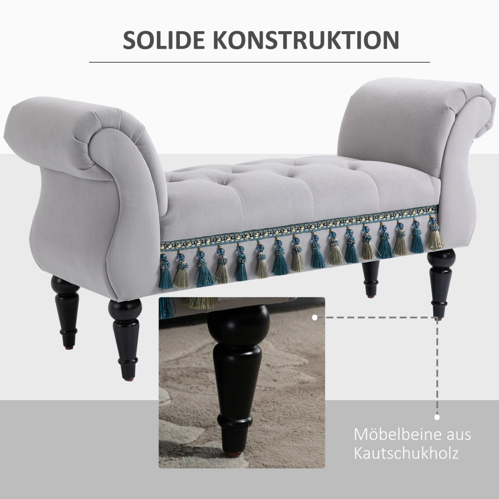 Panca Imbottita con Braccioli e Struttura in Legno ¨C zephmum ¨C Grigio Chiaro 117x40x58