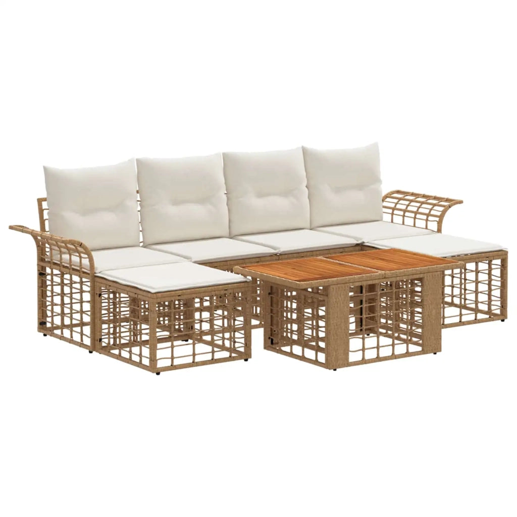 Set Divano da Giardino 7 pz Naturale e Bianco Crema polyrattan 3438004