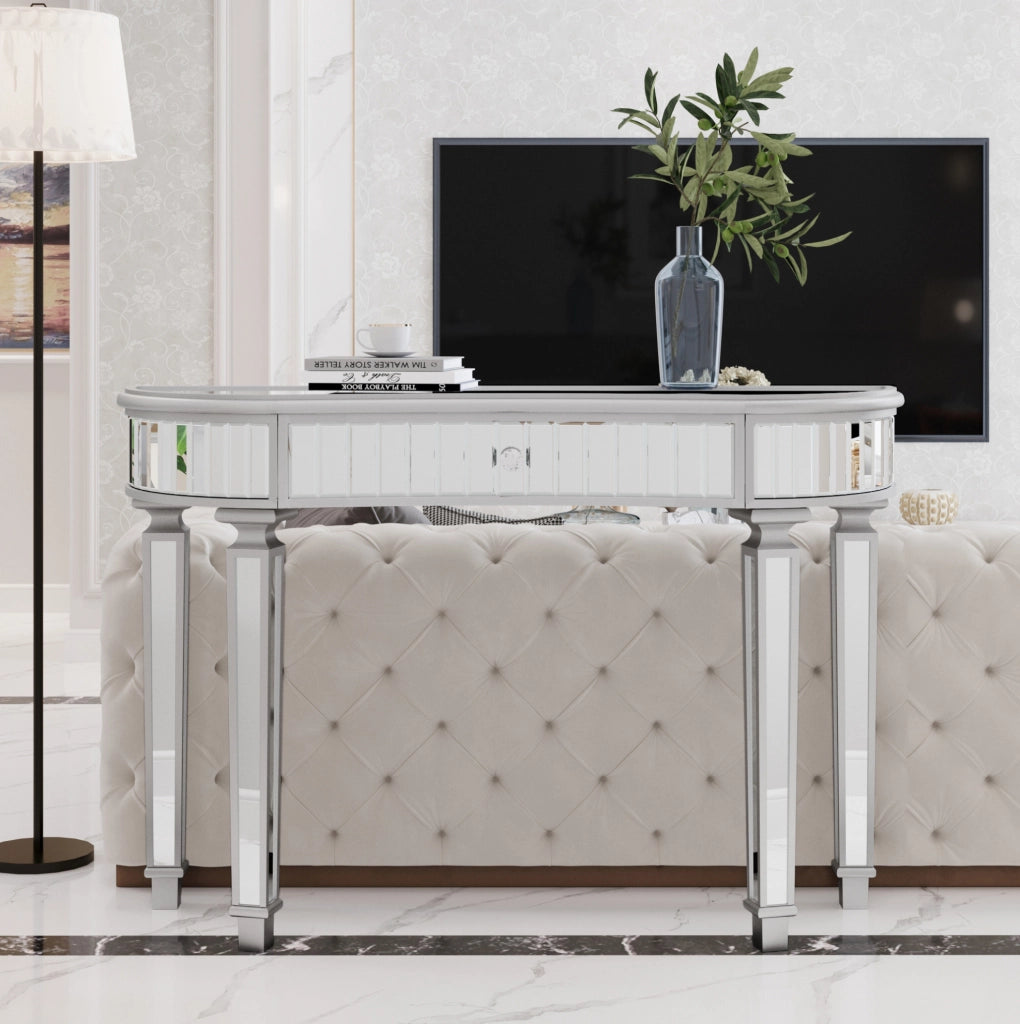 Consolle semicircolare a specchio 120 cm grigio argento