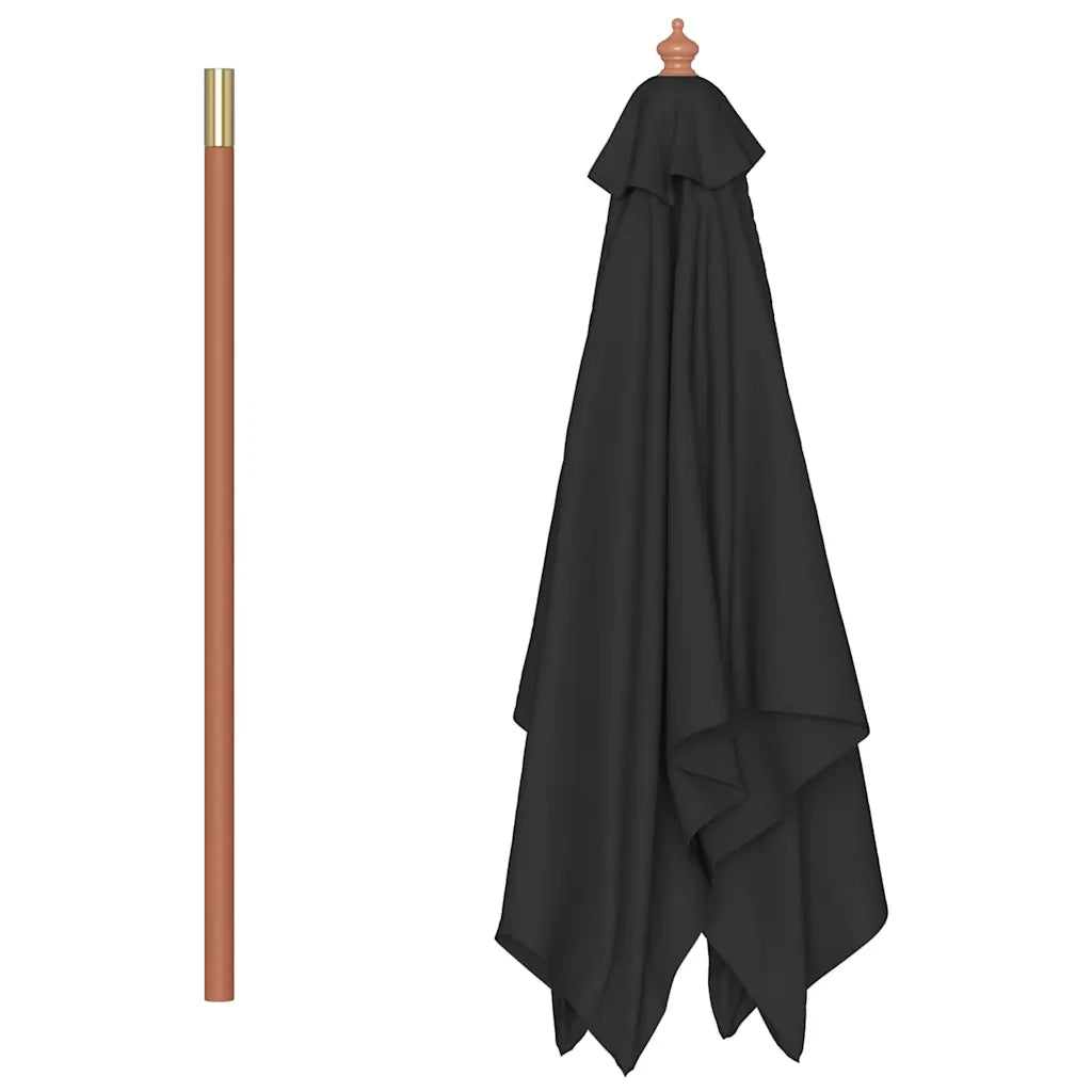 Ombrellone da Giardino-Ombrello da Balcone con Palo in Legno 150x200 cm Nero