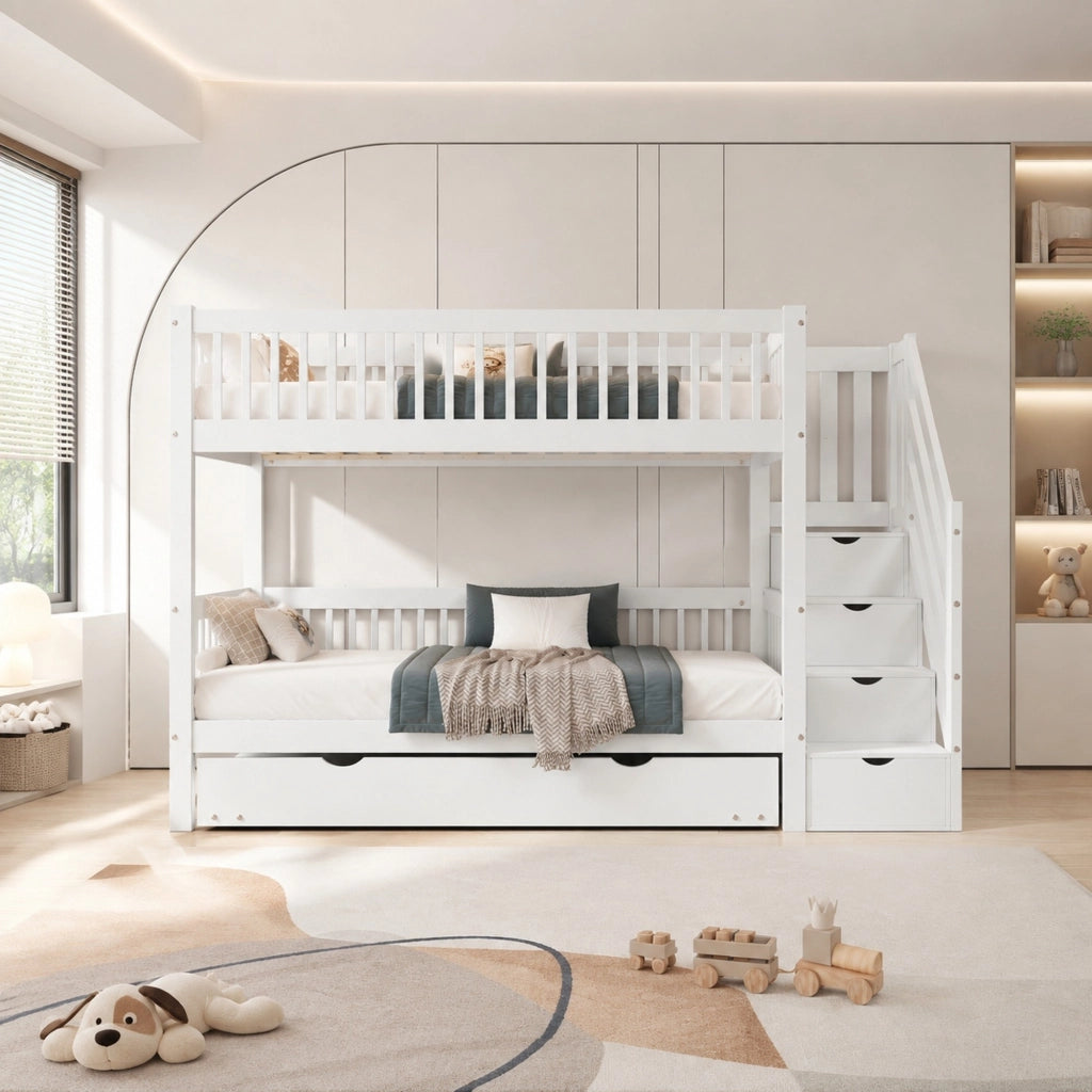 Letto a castello per bambini con letto estraibile bianco