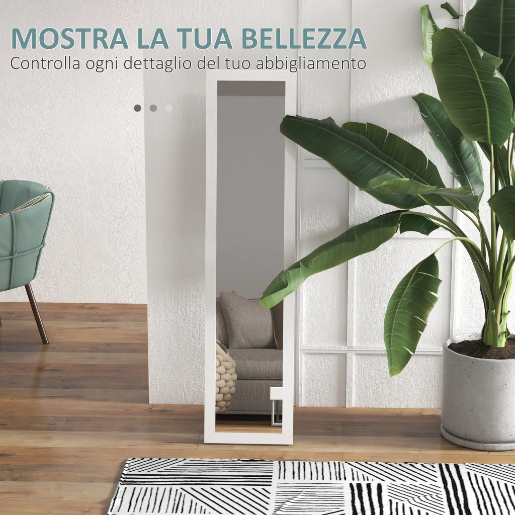 Specchio da Terra con Cornice e Ganci ¨C zephmum ¨C Bianco Trasparente 37x40x155 cm
