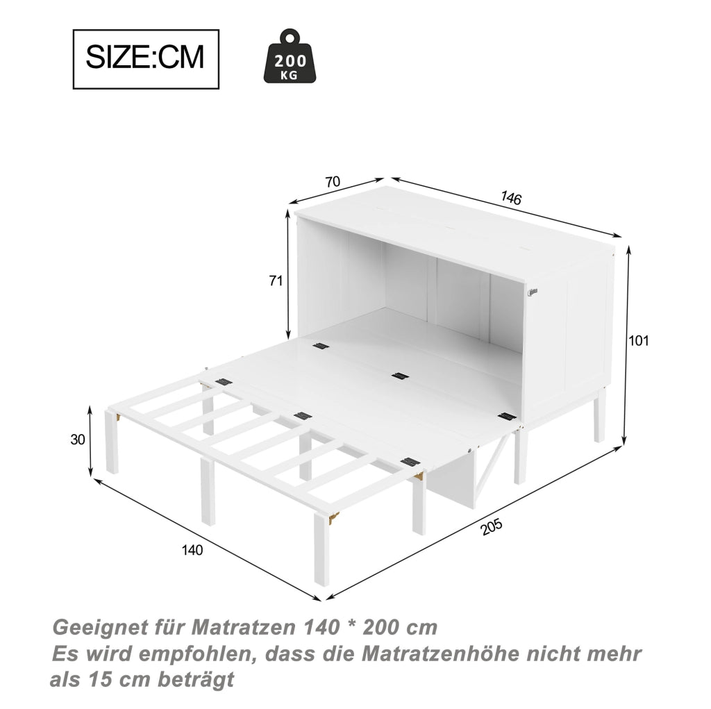 Letto a scomparsa verticale 140x200 cm bianco con rete
