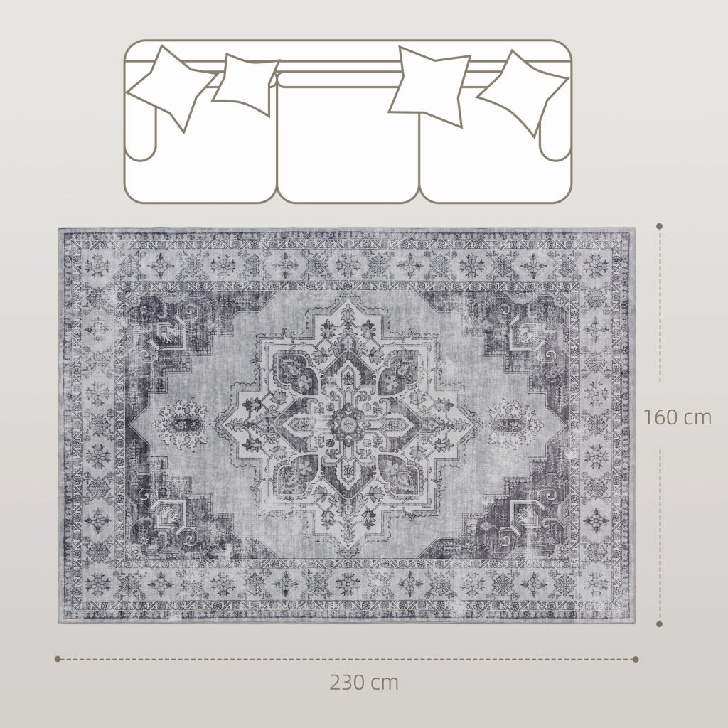 Tappeto Antiscivolo Lavabile in Lavatrice ¨C Xylo ¨C Effetto Flanella Grigio 230x160cm