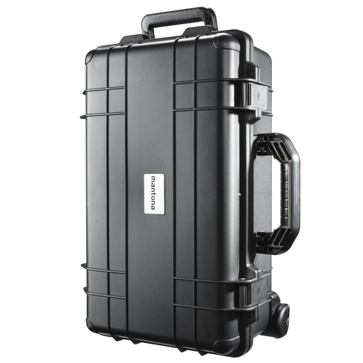 Mantona Outdoor Trolley fotografico nero, impermeabile, antiurto, antipolvere e impilabile, Valigia rigida imbottita in schiuma, per attrezzature fotografi e oggetti di valore