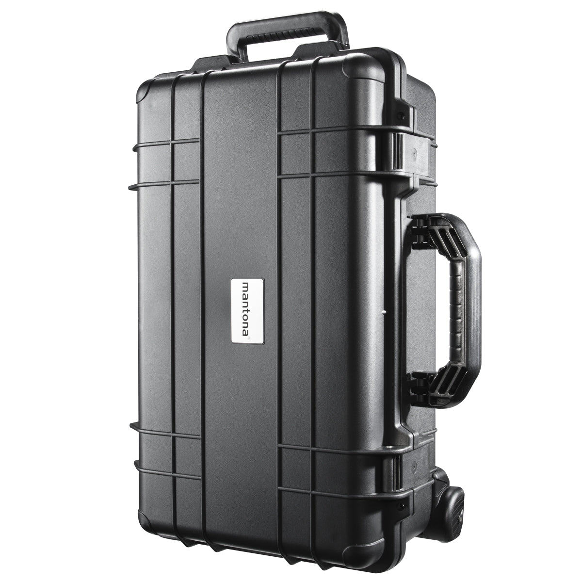 Mantona Outdoor Trolley fotografico nero, impermeabile, antiurto, antipolvere e impilabile, Valigia rigida imbottita in schiuma, per attrezzature fotografi e oggetti di valore