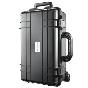 Mantona Outdoor Trolley fotografico nero, impermeabile, antiurto, antipolvere e impilabile, Valigia rigida imbottita in schiuma, per attrezzature fotografi e oggetti di valore