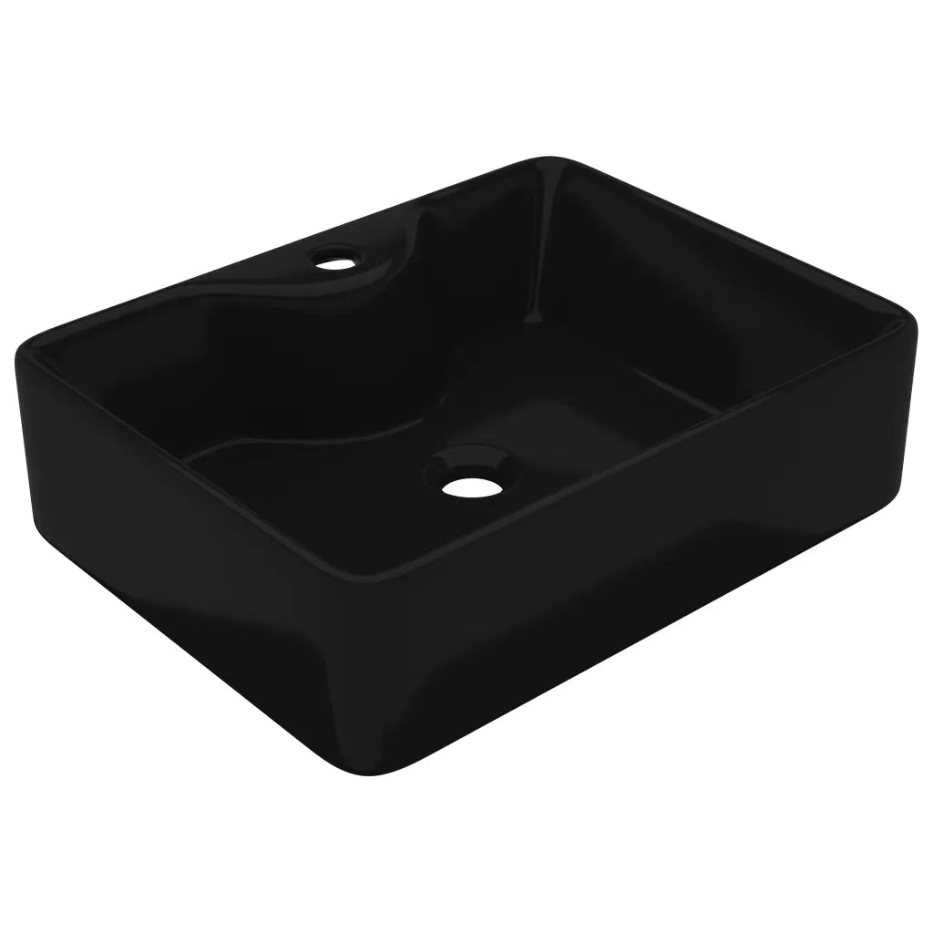Lavandino-Lavabo-Lavello Bagno in Ceramica Nera Quadrato con Foro per Rubinetto