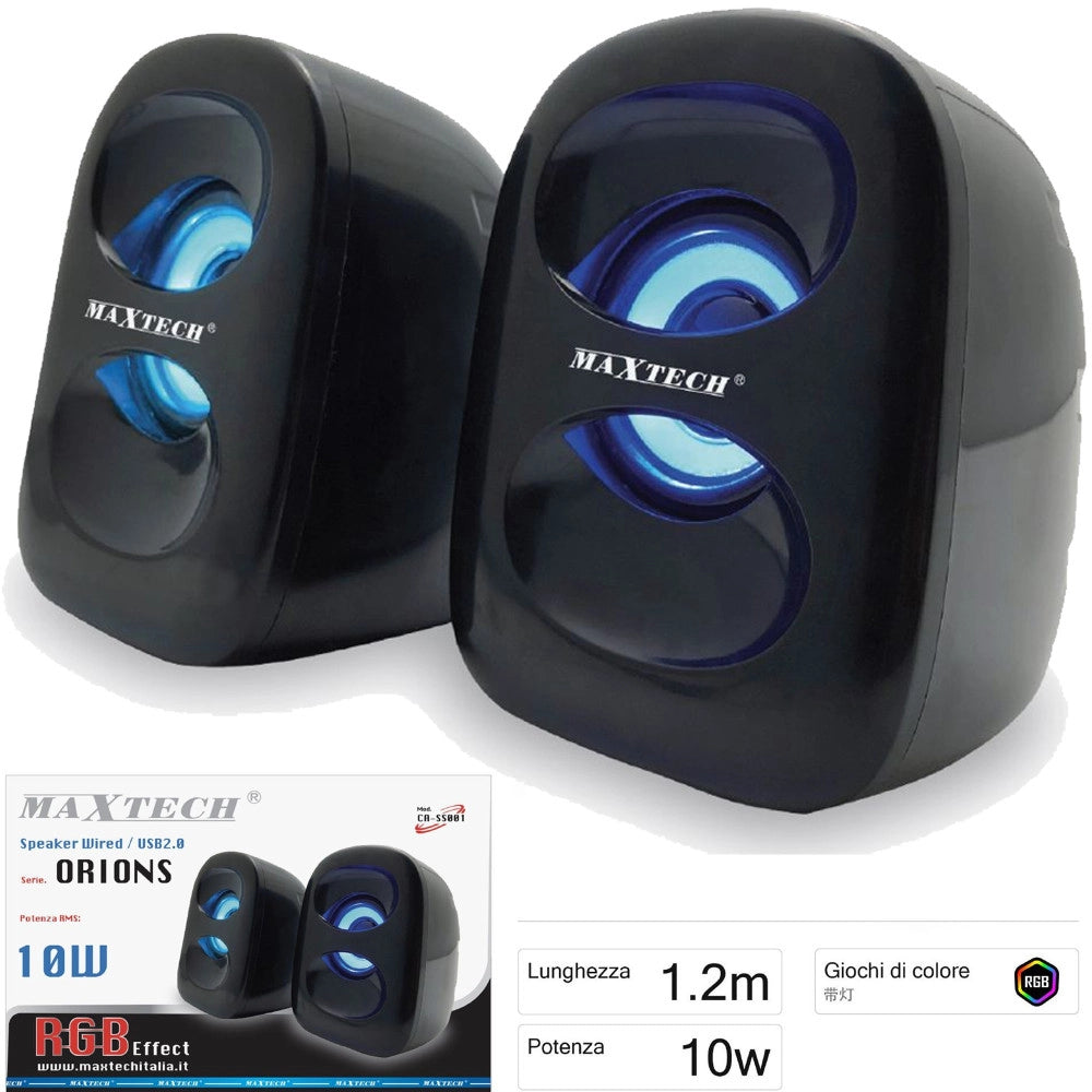 Trade Shop - Casse Pc Audio Speaker 10w Con Luce Rgb Portatili Altoparlanti Maxtech Ca-ss001 -