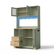 Mobile contenitore con 4 ante e LED - per cucina - in MDF - 110×40×178 cm - verde antico