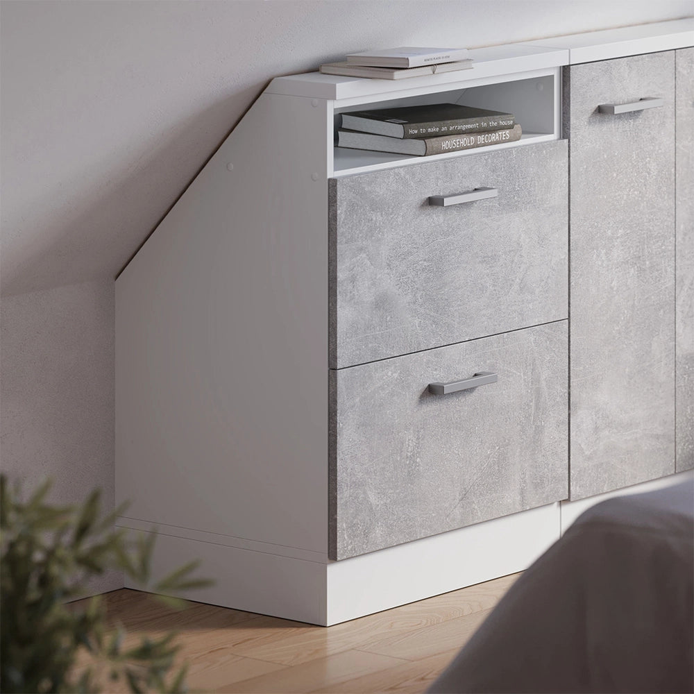 Mobile sottotetto Rion Calcestruzzo/Bianco con 2 cassetti Vicco