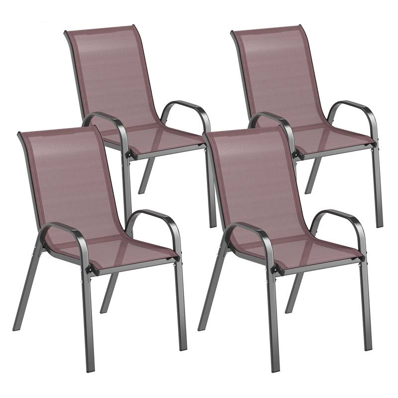 SET 4 SEDIE DA GIARDINO IMPILABILI CON BRACCIOLI CURVI, IN ACCIAIO E TESSUTO TRASPIRANTE, 54X71X93 CM, MARRONE