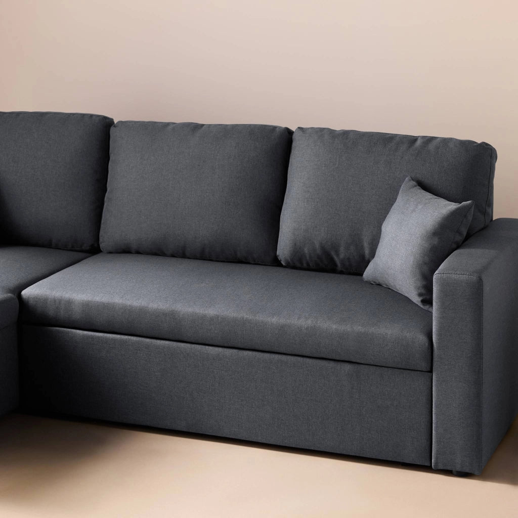 Divano letto angolare reversibile con contenitore, 3 posti, grigio