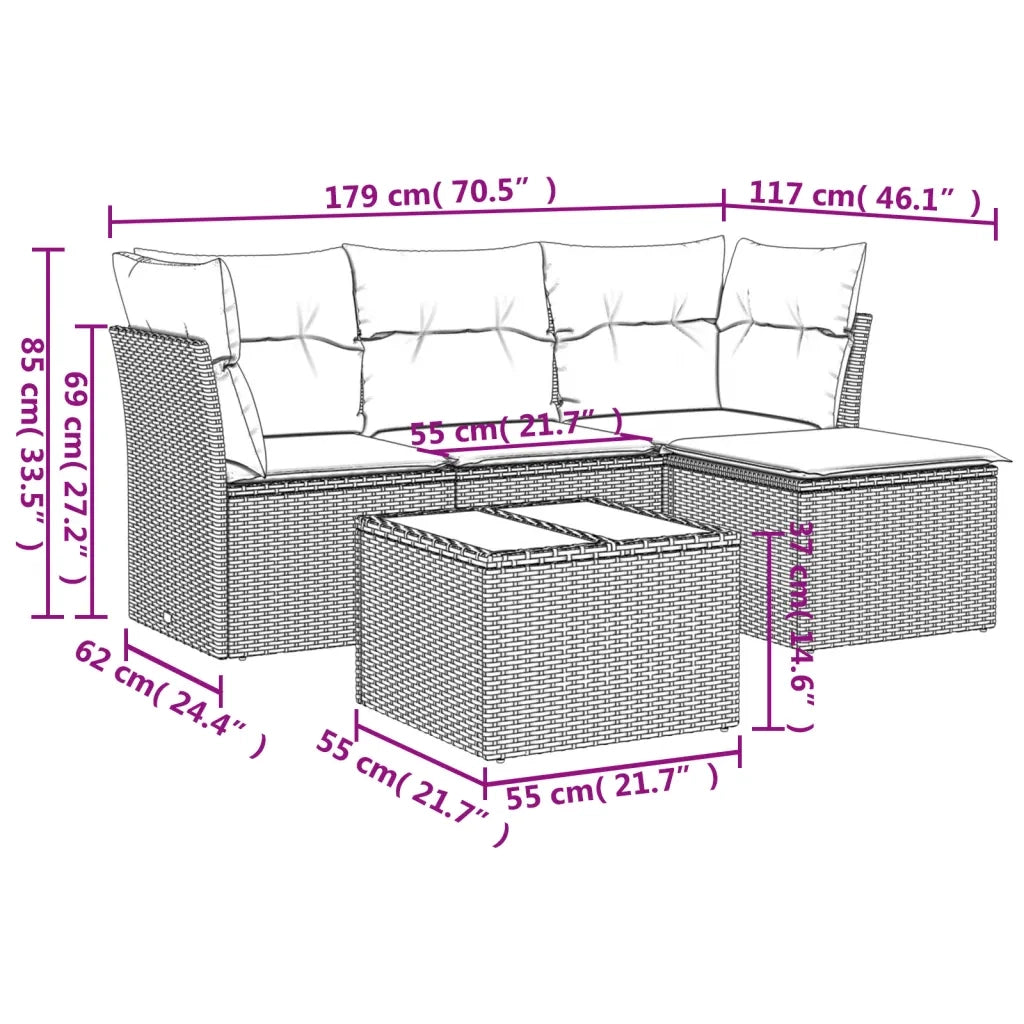 Set Divano da Giardino 5 pz con Cuscini-Sofa da Giardino-Divanetto da esterno Beige in Polyrattan 186988