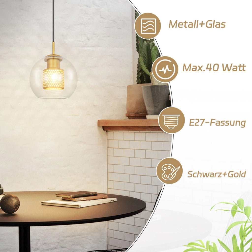Lampada a sospensione ZMH per sala da pranzo 1 fiamma moderna 150 cm E27 lampada a sospensione in vetro corridoio