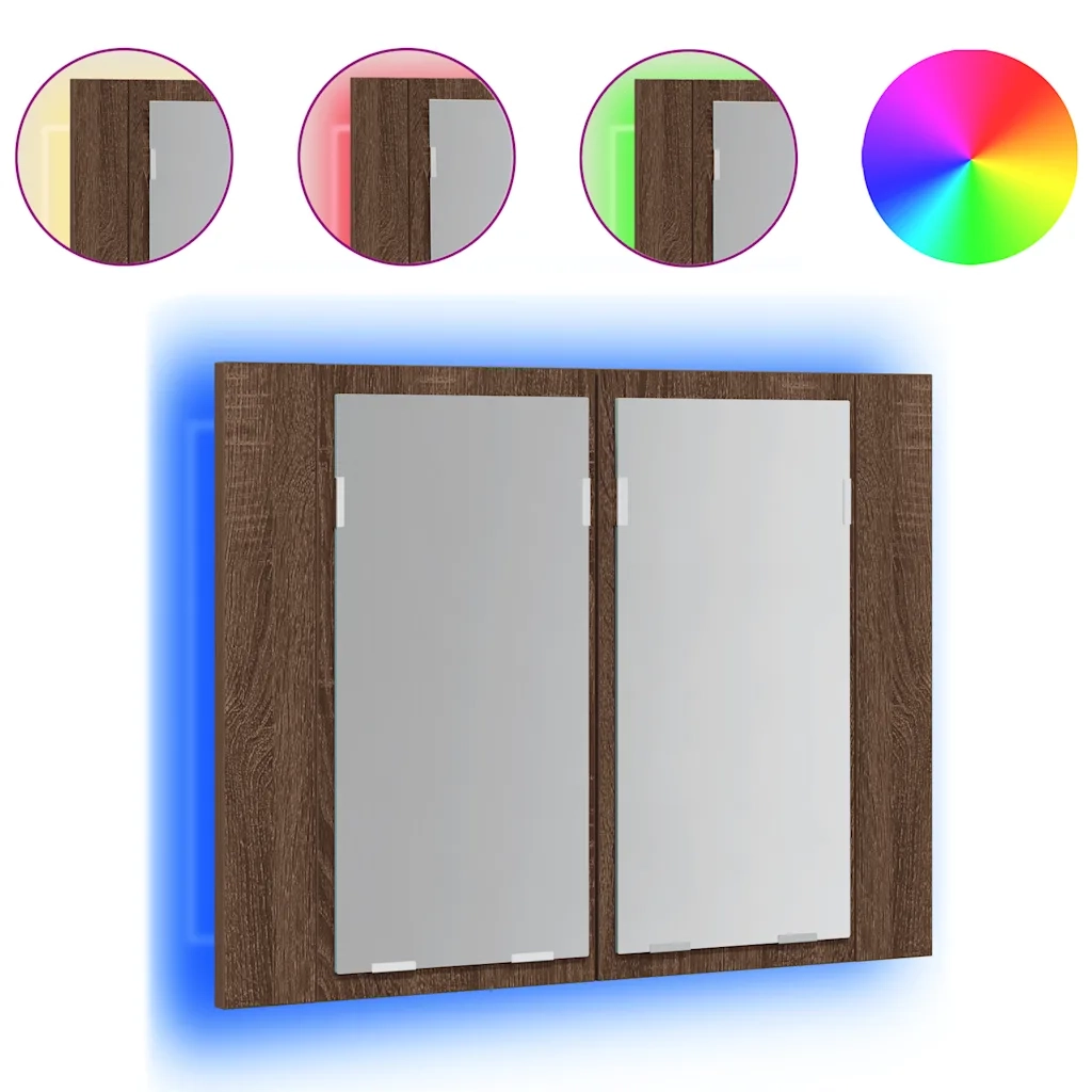 Mobile Specchio LED-Armadietto a Specchio da Bagno Rovere Marrone 60x12x45cm Legno Multistrato