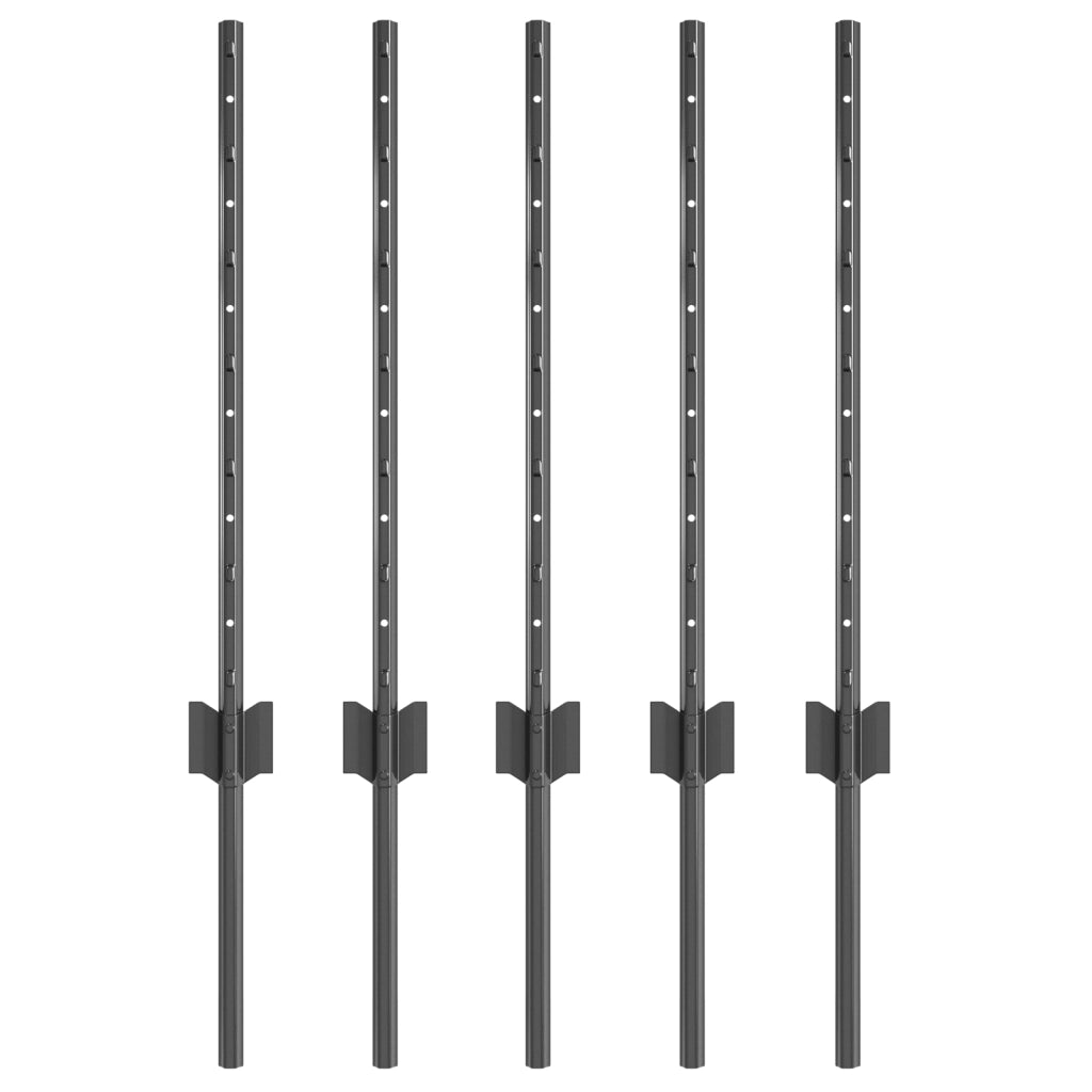 Pali per Recinzione 5 pcs U-Channel Grigio 60 cm Acciaio
