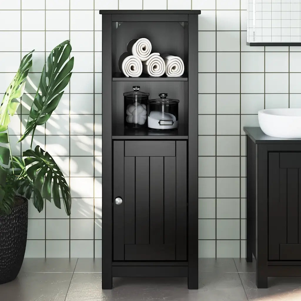 Mobile da Bagno | Armadio da bagno BERG Nero 40x34x110 cm Legno Massello di Pino