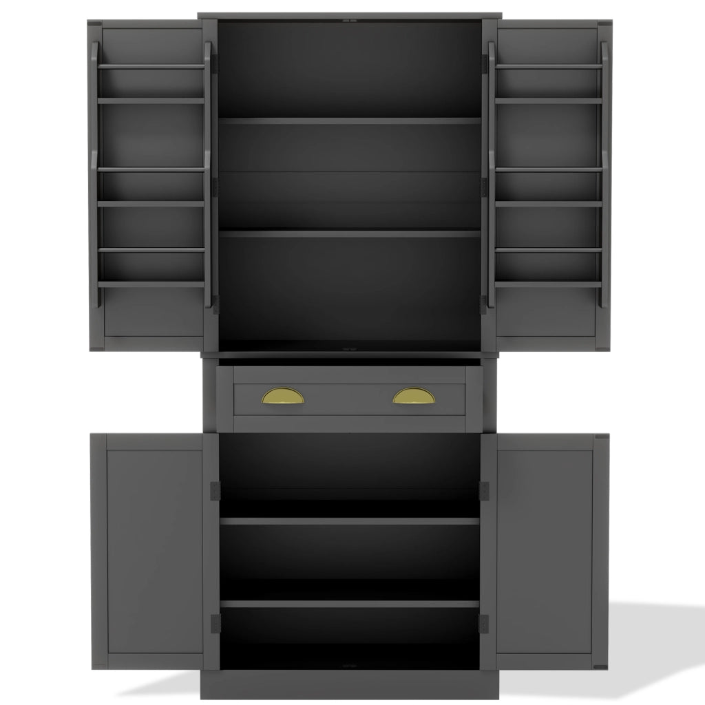 Mobile Dispensa 80x40x182 cm Nero con 4 Ante; 1 Cassetto; 4 Ripiani Regolabili e Portaoggetti