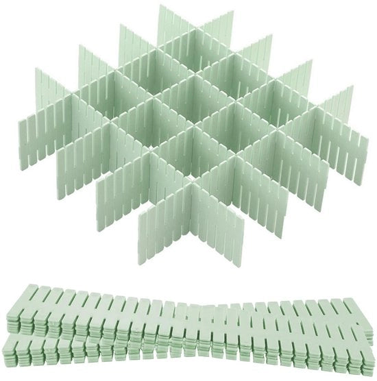 12 pacchi di distributore di carico, distributore di carico regolabile, organizzatore in plastica, distributore di carico per intimo, calze, cosmetici, camera da letto, ufficio, 32,4 x 7 cm, verde