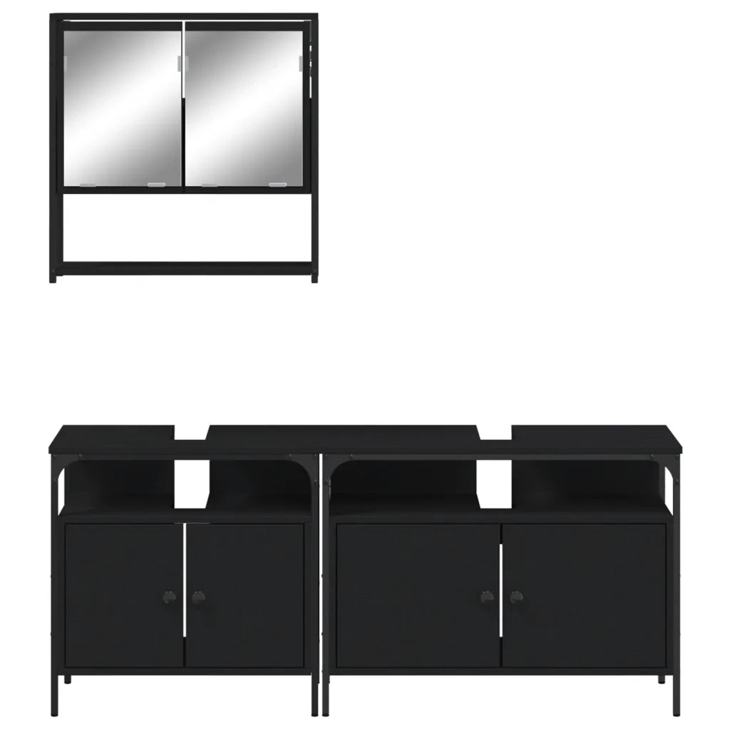 Set Mobili da Bagno 3 pz Nero in Legno Multistrato