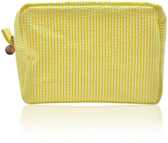 Borsa cosmetica per donne, grande capacità, borsa portatile a strisce, borsa per donne carina, contenitore per opzioni di bellezza per donne, sacchetto per bucato, borsa per opzioni di bellezza con apertura ampia (gialla)