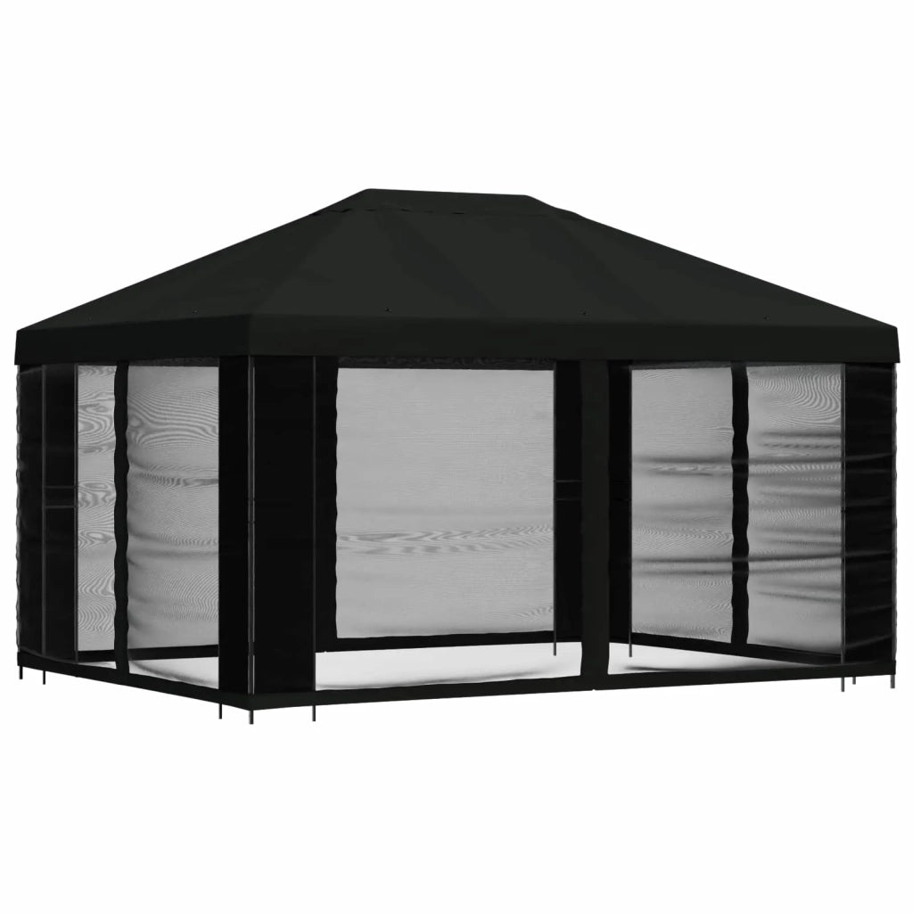 Gazebo con pareti laterali 4 × 3 m Nero Poliestere e Acciaio 900394