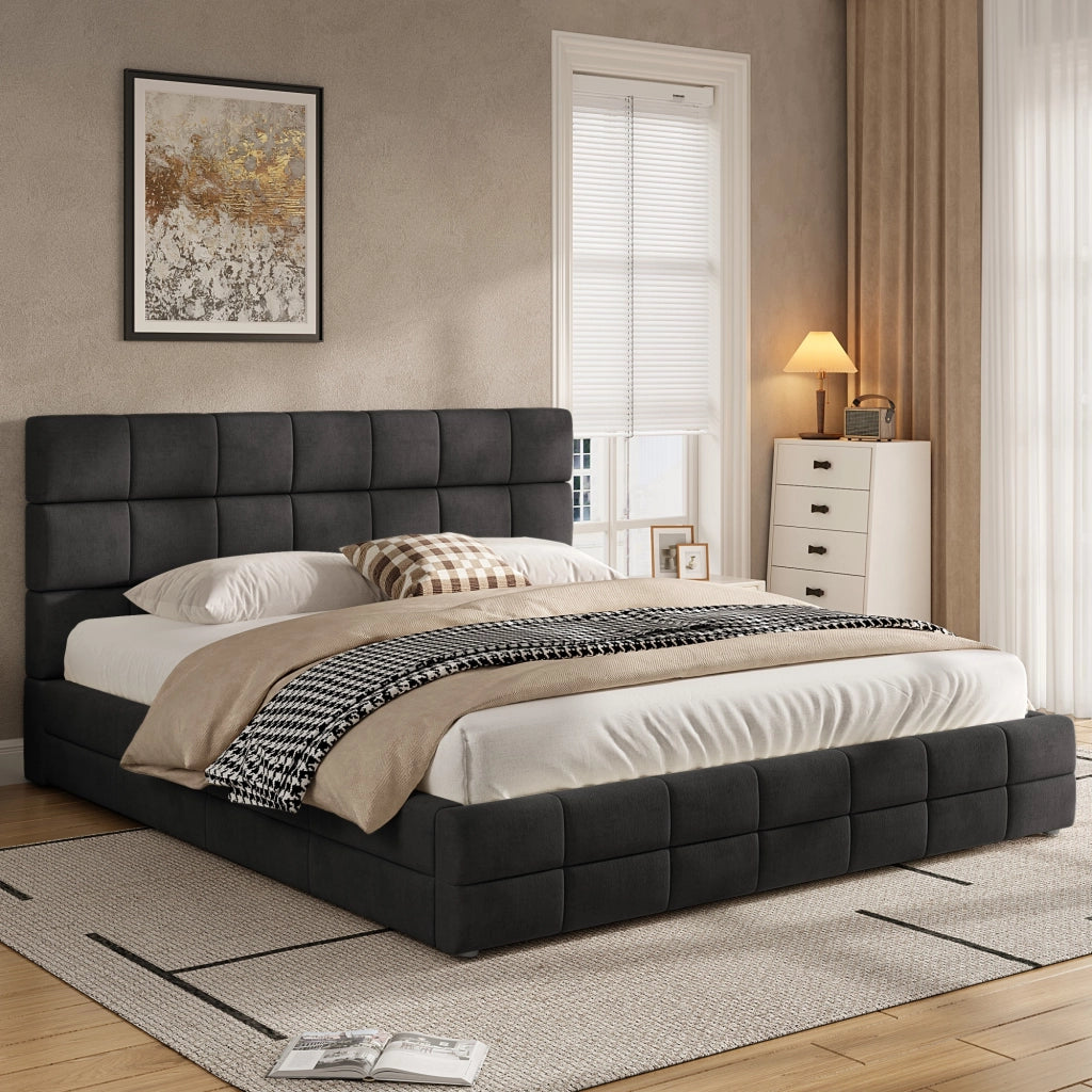 Letto imbottito 180 × 200 cm con testiera, senza materasso, in velluto, nero