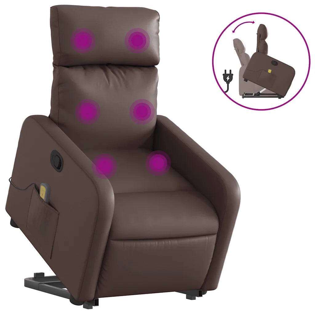 Poltrona | Sedia Relax Alzapersona Reclinabile Massaggio Marrone Similpelle