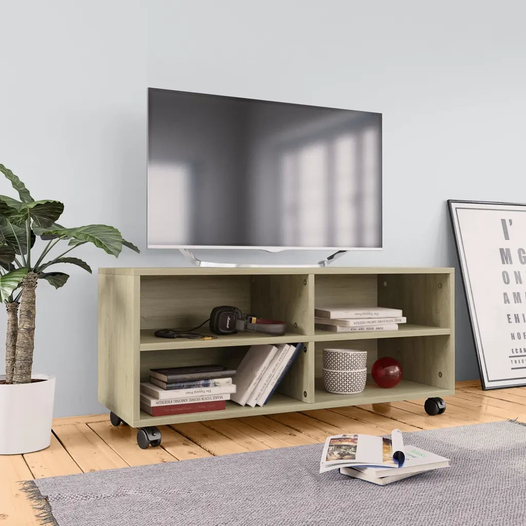 Mobile TV con Ruote Rovere Sonoma 90x35x35 cm Legno Multistrato 800183