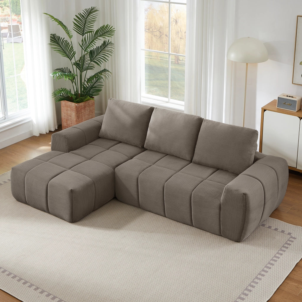 Divano angolare modulare - con design trapuntato - in velluto a coste - taupe