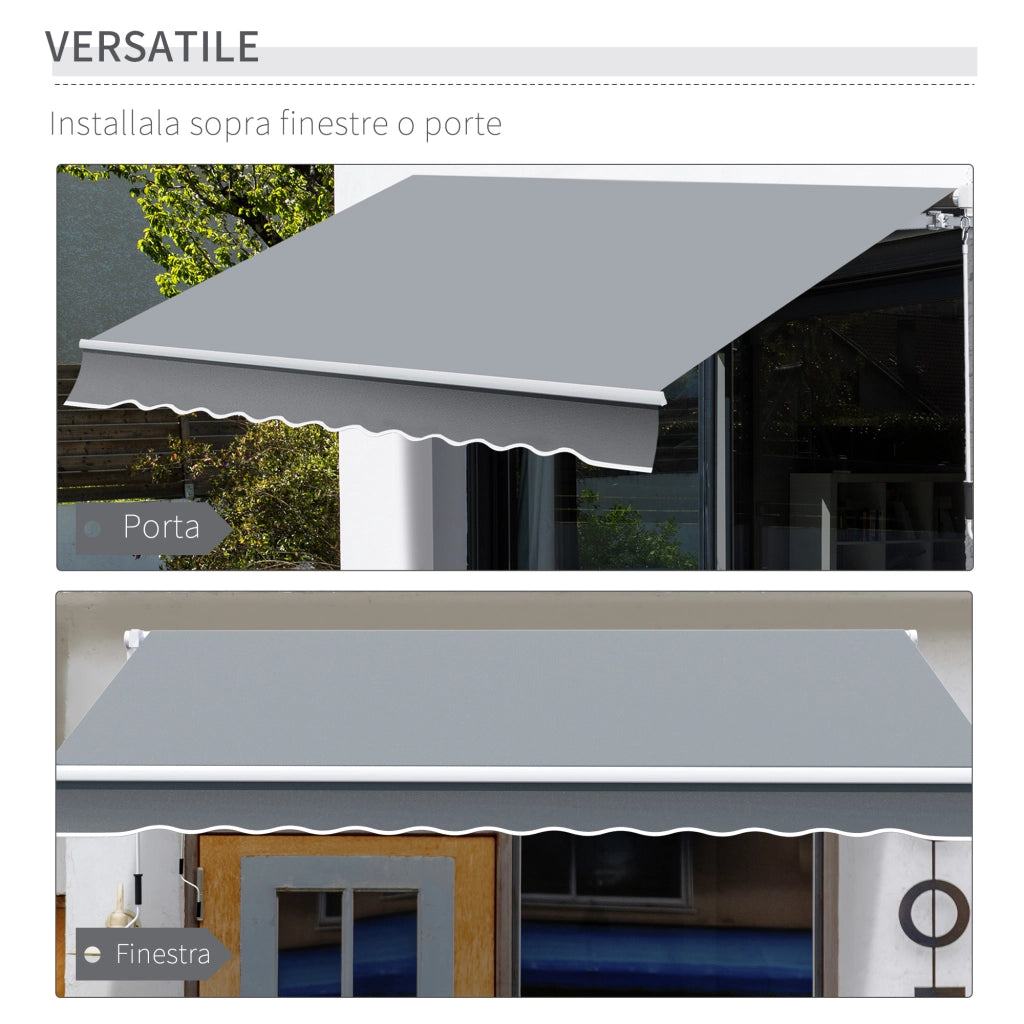 Tenda da Sole per Esterno Avvolgibile a Manovella in Metallo e Alluminio. 395x245 cm. Grigio