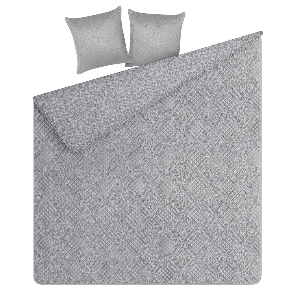 Copriletto in Tessuto di Poliestere Grigio 140 x 210 cm con Cuscini Motivo in Rilievo Decorativo Copriletto Lenzuola Classico Camera da Letto