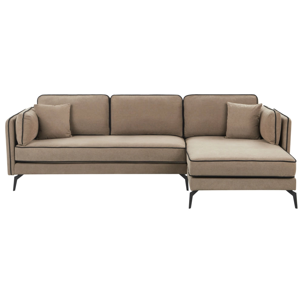 Divano 3 posti angolare regolabile lato sinistro in tessuto marrone chiaro stile moderno design classico