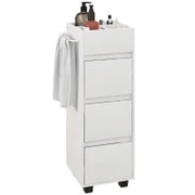Mobiletto da Bagno con 4 Scomparti, 3 Cassetti e Porta Asciugamani, 35 x 30 x 90 cm, Bianco