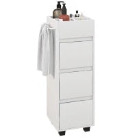 Mobiletto da Bagno con 4 Scomparti, 3 Cassetti e Porta Asciugamani, 35 x 30 x 90 cm, Bianco