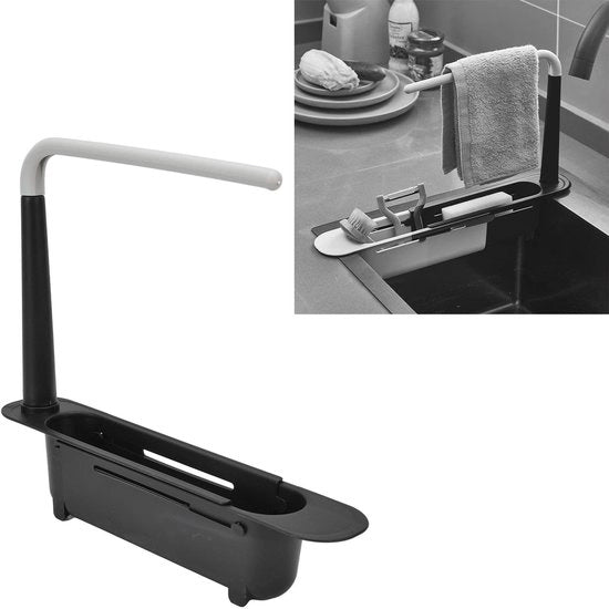 Sistema di Stoccaggio Telescopico per Bagni e Cucine - Multifunzionale - Supporto per Sciacquato - Incluso Supporto e Braccio Laterale - Gancio per Asciugatrice