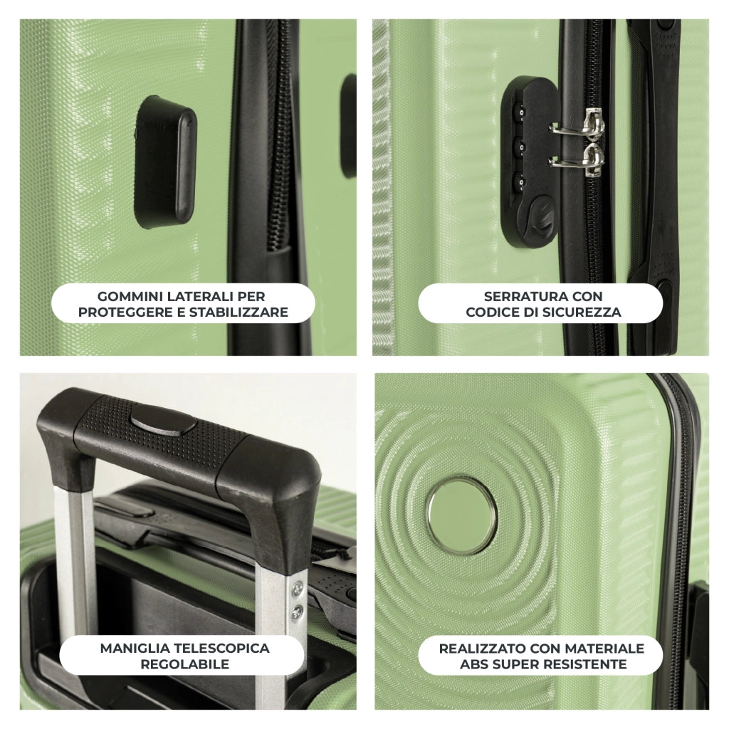Trolley Bagaglio Mano Rigido 54x33x22 Piccolo Ultraleggero Valigia In Abs Con 4 Ruote Rimovibili Manico Chiusura Di Sicurezza Per Compagnie Low Cost Economy Zaino Da Viaggio Salvia
