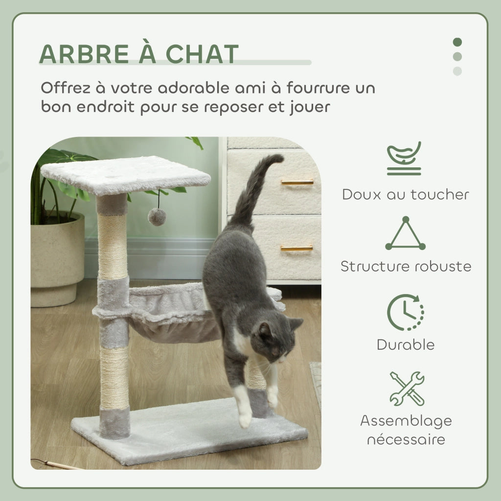 Arbre ¨¤ chat con 3 griffoirs sisal plateforme hamac ¨C zephmum ¨C 50x26x70 cm grigio
