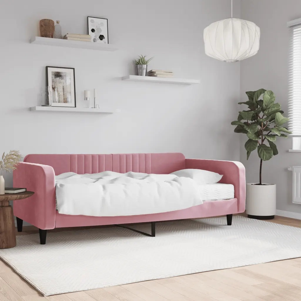 Divano Letto con Materasso-Sofa Letto-Daybed Rosa 100x200 cm in Velluto 738596