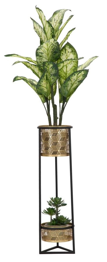 Porta Vasi Doppio Ø23x80 cm in Ferro Nero e Oro